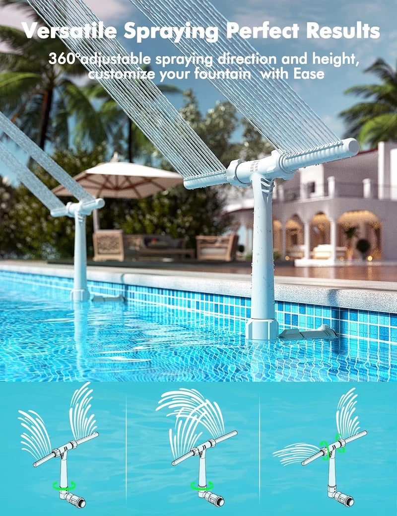 POOLHACKER [Patent Pending] 2025 Upgrade Pool Fountain - Dual Spray Water Fountains for Above Ground/Inground Pools, 2-in-1 Adjustable Waterfall Pool Sprinkler Fountain - Image 3